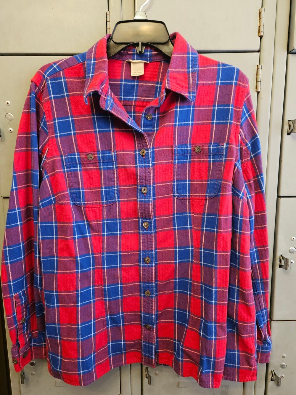 Duluth Trading Women's Red White Blue Cotton Flannel Button Down Size Large